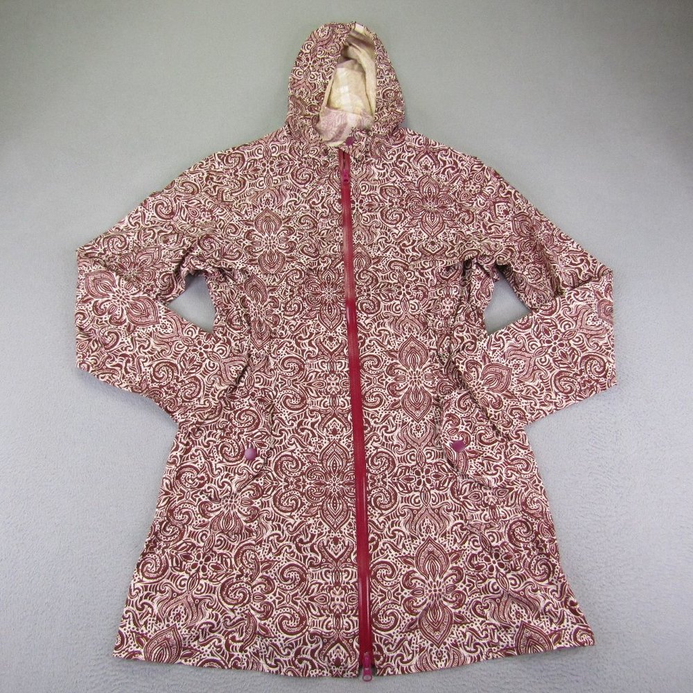 Prana Jordi Jacket Womens Large Red All Over Print Paisley Rain Coat Windbreaker